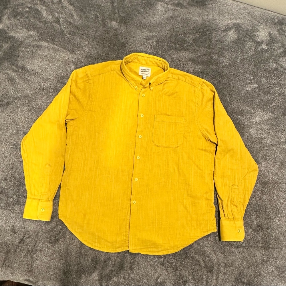 Naked & Famous Men's Easy Shirt Button Front Gauze Turmeric Yellow Size X Large